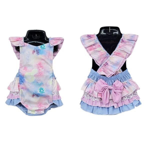 Samgami Romper Pastel Tie-Dye Baby Romper Ruffled Butt Bubble Pastel Lace - Picture 1 of 11